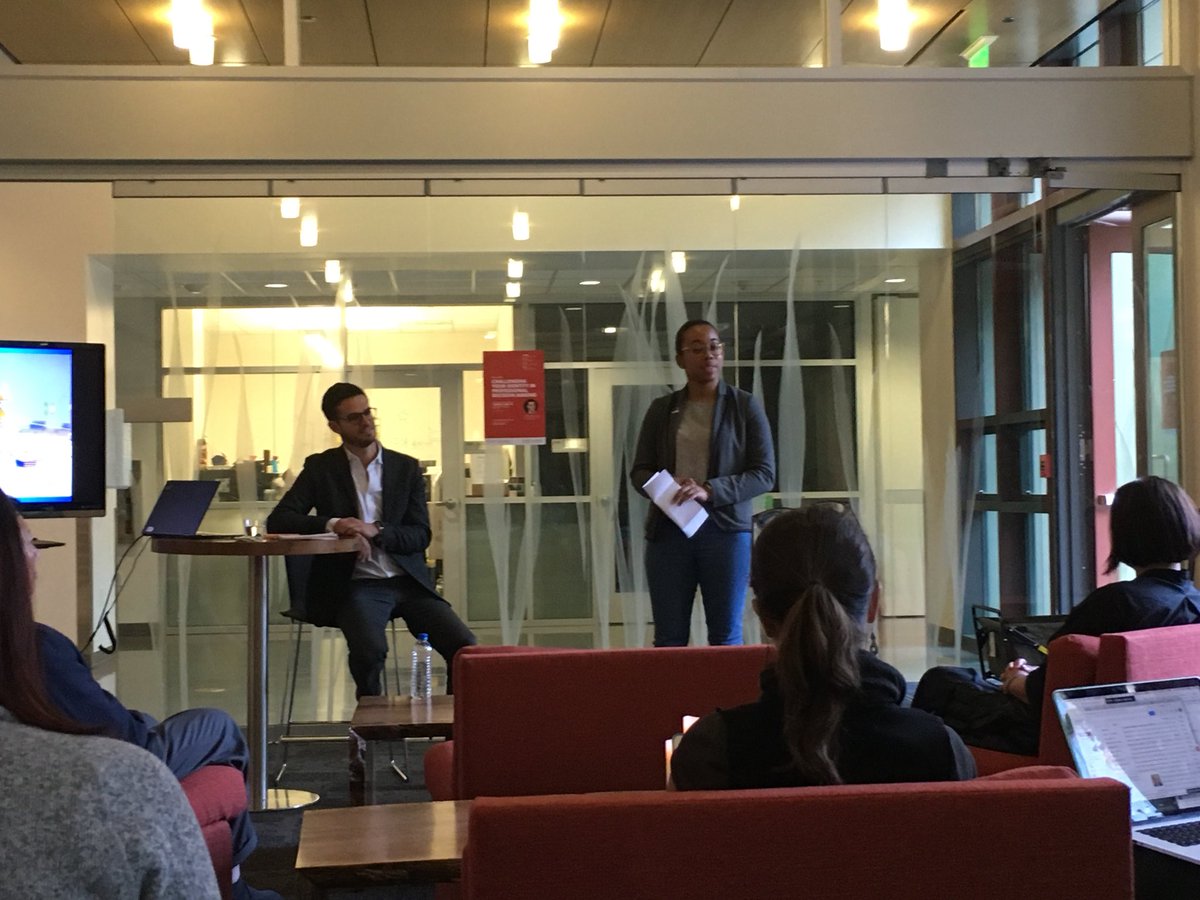 Erin ‘19 introducing alum Alfonso Pulido, Head of McKinsey’s West Coast TMT office. Thanks for pushing for “fail-safe” cultures for our students in decision making <a href="/StanfordBEAM/">Stanford Career Edu.</a>