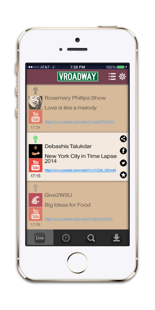 Our app is mostly a live playlist of the scheduling you're watching on our linear TV station so that you can share instantly the content you've just discovered on vRoadway