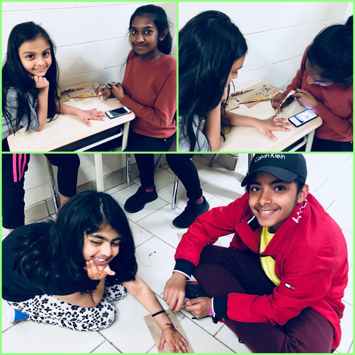 ZohrinM's tweet photo. Absolutely love how nurturing our intermediate leaders @JamesGrievePS have been as they accept requests for mehndi designs from our primary students. Tx to D &amp; J from @MissIyer22 class for being so amazing with @JamesGrieve3C Grade 3s today #PeelAsianHeritage https://t.co/LrvWPWJmYs