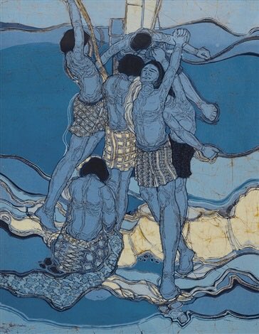 SEABlueLotus's tweet photo. Malaysian premiere artist Khalil Ibrahim (born 1934) sadly died, yesterday. Graduated from Britain, he specialised in semi figuarative work situated on East Coast beaches. https://t.co/AuMsjY11fg