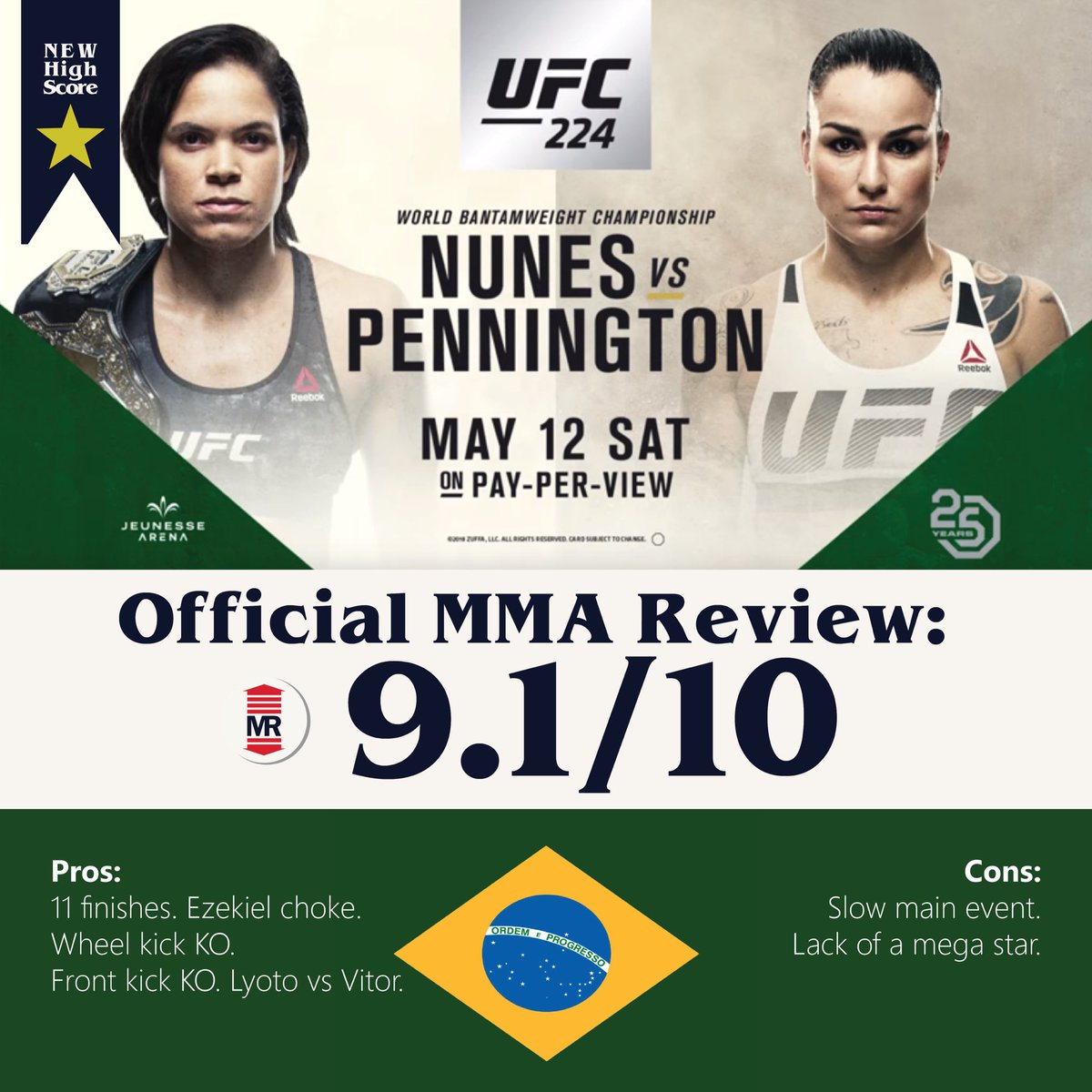 themmareview's tweet photo. Record breaking card from @ufc! I can’t express how underrated this card was! What a show! @oleynikufc @lyotomachidafw @ElizeuCapoeira and @MackenzieDern looked incredible! #ufc224 #ufcrio #ufcbrazil #themmareview https://t.co/vfx55DY9VW