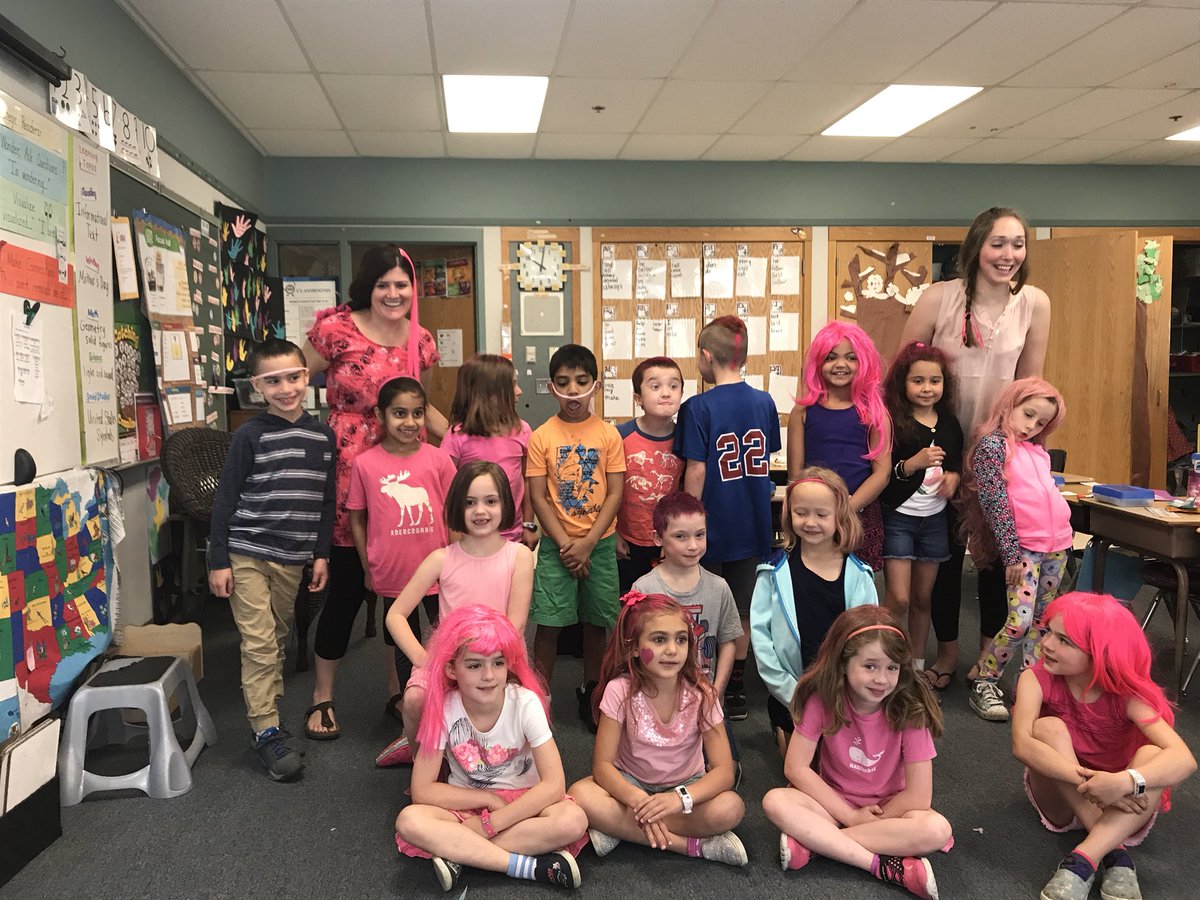 cmulvey32's tweet photo. Loved seeing all the pink hair around school today. Room 9 friends showed their love for Ellie! #pinkhairday https://t.co/gptYy16uMH