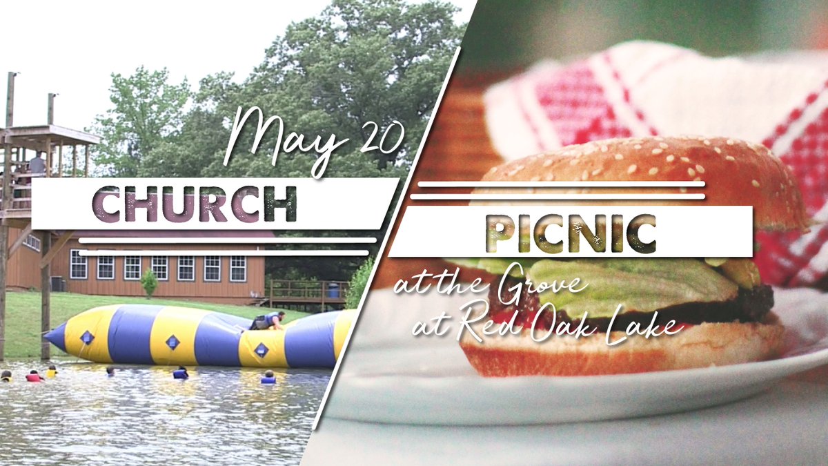 kwbckids's tweet photo. This Sunday from 4-8 is the church-wide picnic at The Grove at Red Oak Lake. You won't want to miss it! Bring your own dinner (no grill will be provided) and enjoy a fun night of fellowship as well as lake activities (swim, water slide, blob, canoes, etc.). https://t.co/SnlQoJ2zgV