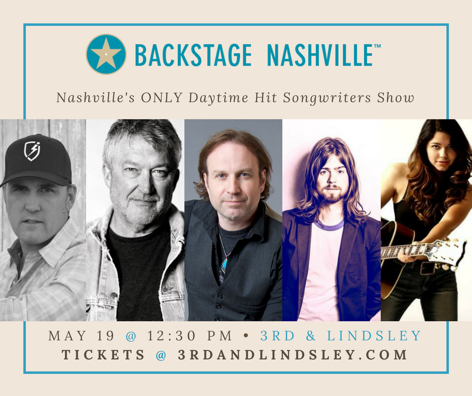 Join us at #Nashville's ONLY daytime hit #songwriters show - #BackstageNashville! We've got @BriceLongSong, #PhillipLammonds, @RayStephenson, @AndrewLeahey and @brycehitchcock performing this Saturday at 12:30 PM (@3rdandLindsley)! Tickets @ bit.ly/2IHOec1!