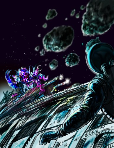 Thedocbot's tweet photo. Terror in space on a #TerrorTuesday Chills! #space #spaceopera #spaceterror #alienlifeform #scaryalien #digitalart #illustration #conceptart #spacehorror #outerspace #Extraterrestrial #photoshop https://t.co/INrJmdvCrq