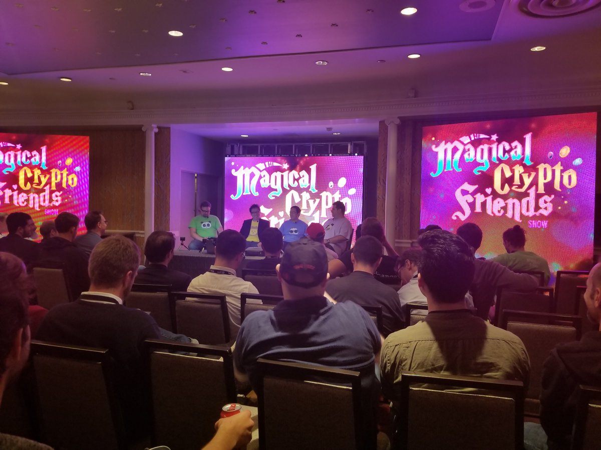 traviswalkerark's tweet photo. Magical crypto friends live show at #Consensus2018 with @fluffypony @Excellion @SatoshiLite and @WhalePanda https://t.co/uv6iBII4Dh