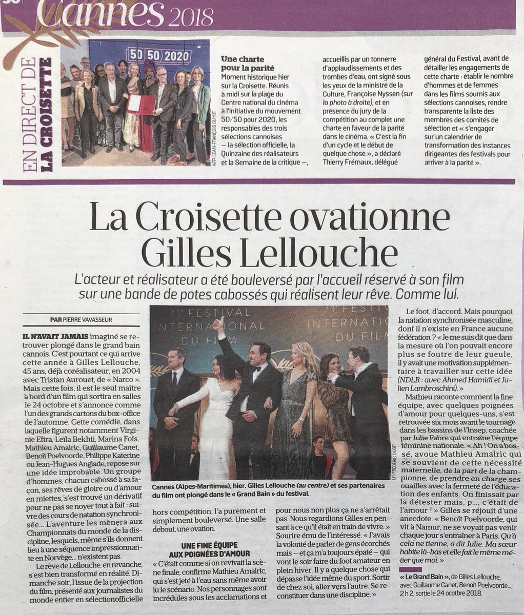 ComSegall's tweet photo. « La Croisette ovationne @GillesLellouche » dans @le_Parisien #legrandbain https://t.co/TNqIqceKSr