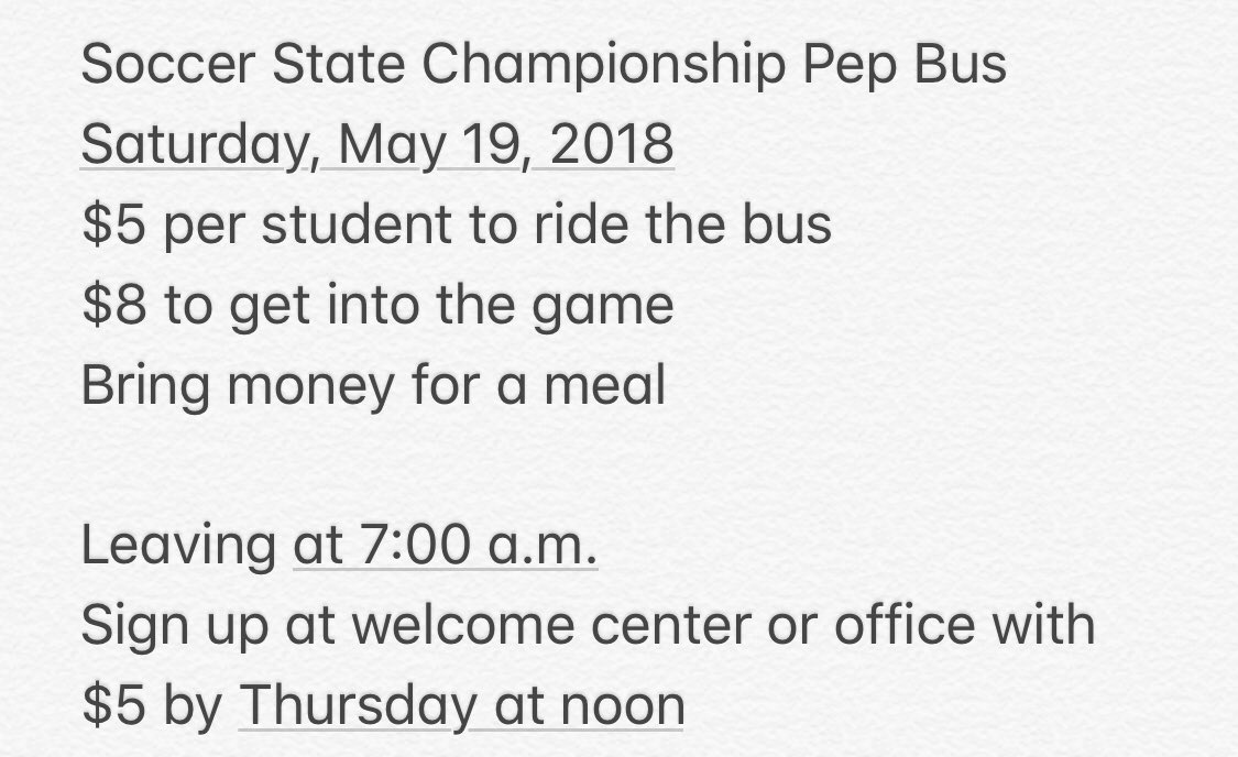LHSAnnounce's tweet photo. Soccer Pep Bus https://t.co/UhdYji7gm0