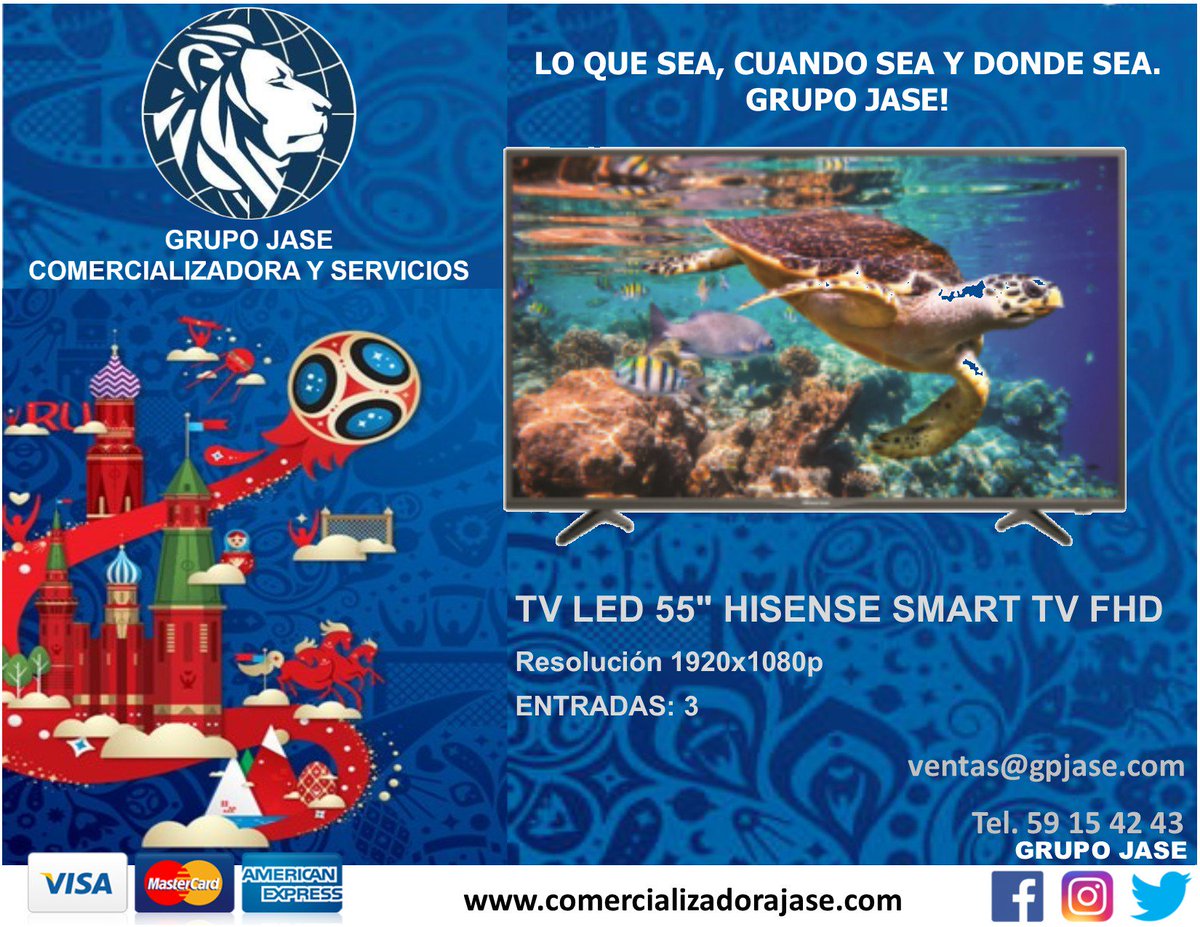 GrupoJASE's tweet photo. LO QUE SEA, CUANDO SEA Y DONDE SEA. GRUPO JASE!

#GRUPOJASE #PROMOCIONES #OFERTAS #SMARTTV #HISENSE #MEJORESPRECIOS #IZCALLI #CUAUTITLAN #EXPRESS #CALIDAD #SERVICIO #MUNDIAL #MEXICO #RUSIA #2018

CONTÁCTENOS: ventas@gpjase.com
Tel. 59 15 42 43 https://t.co/DDiNQozRC1