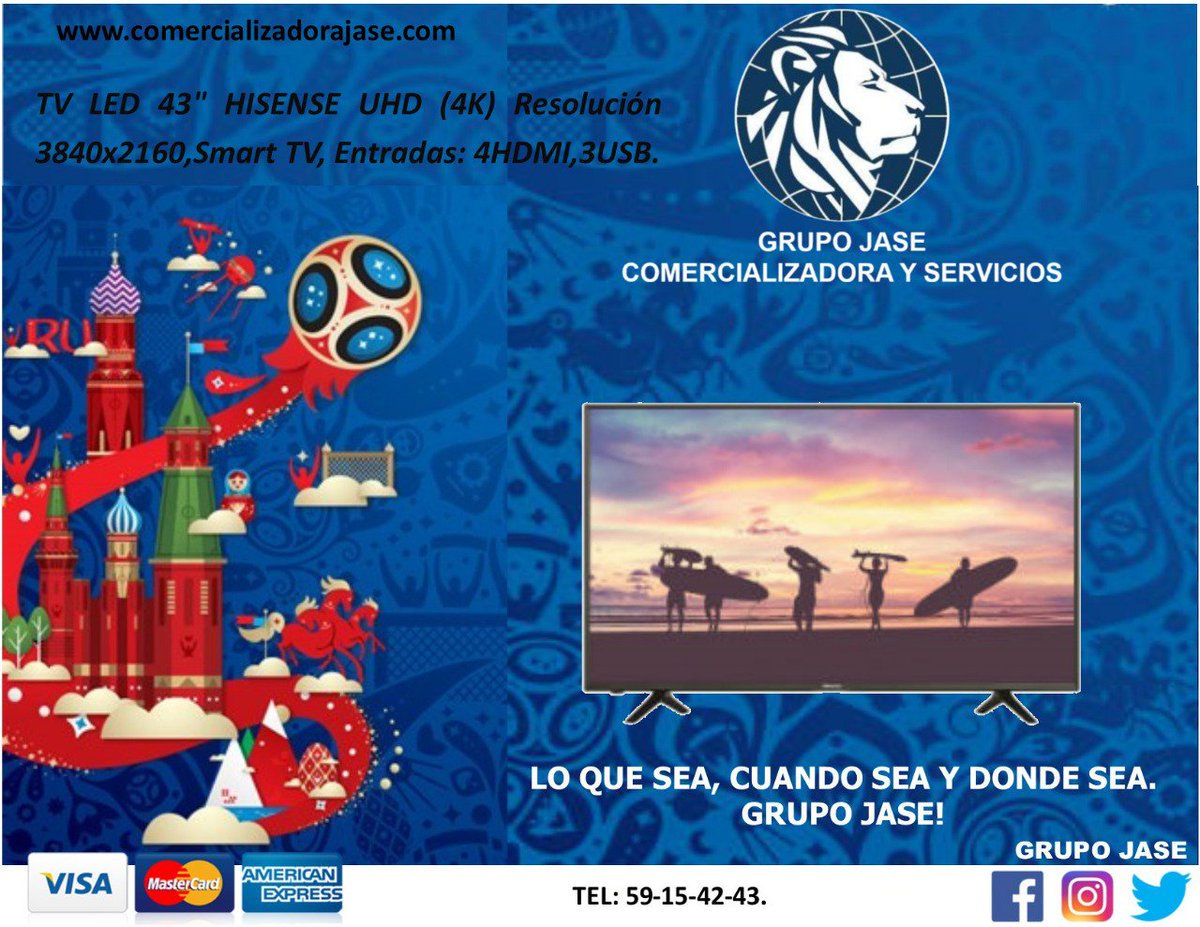 GrupoJASE's tweet photo. LO QUE SEA, CUANDO SEA Y DONDE SEA. GRUPO JASE!

#GRUPOJASE #PROMOCIONES #OFERTAS #SMARTTV #HISENSE #MEJORESPRECIOS #IZCALLI #CUAUTITLAN #EXPRESS #CALIDAD #SERVICIO #MUNDIAL #MEXICO #RUSIA #2018

CONTÁCTENOS: ventas@gpjase.com
Tel. 59 15 42 43 https://t.co/0bxe4dsFVK