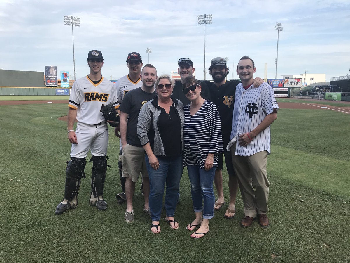 VCUBaseball's tweet photo. We honored the Keyes family before tonight’s game, in honor of our former Head Coach Paul Keyes &amp; his introduction to the VCU Hall of Fame this year! Thank you to Trisha, Kyle, &amp; the rest of the clan for coming out tonight! #LetsGoVCU https://t.co/cUUgFgLPjn