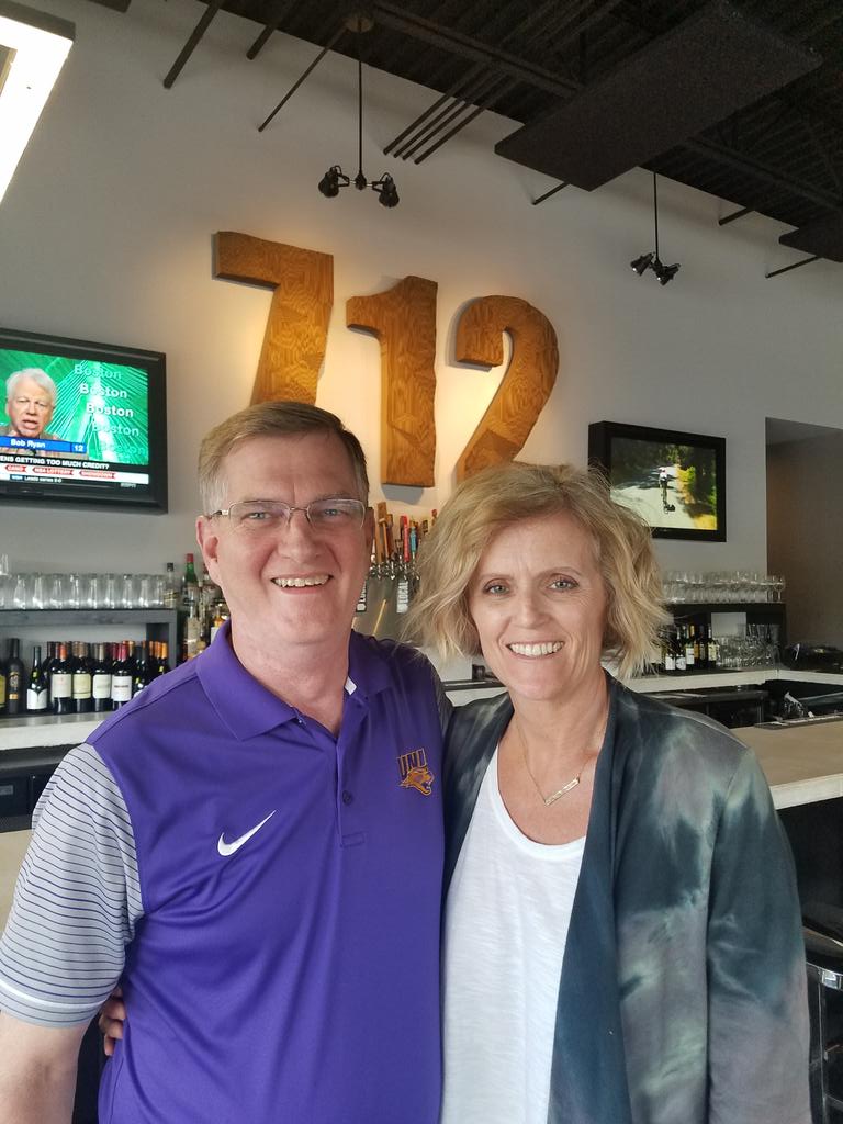 presidentatuni's tweet photo. Stopped in at 712 Eat +Drink in Council Bluffs.  The owner, Tami Cull, is the mother of @DELiciousss__ , @northerniowa alum and @UNIVolleyball player.
Feeling at home in Council Bluffs.
Panther Proud! https://t.co/LCsN9eQkpl