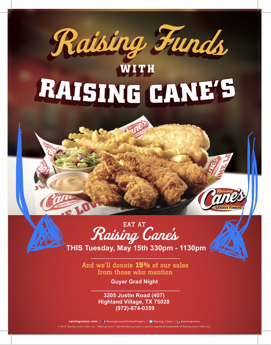 GHSGradNight18_'s tweet photo. TONIGHT!!! 
Last Cane’s fundraiser for the Class of 2018! Come hungry and mention Guyer Grad Night at checkout! Dine In &amp; Drive Thru! (407 location) https://t.co/l9gPQJQ6xU