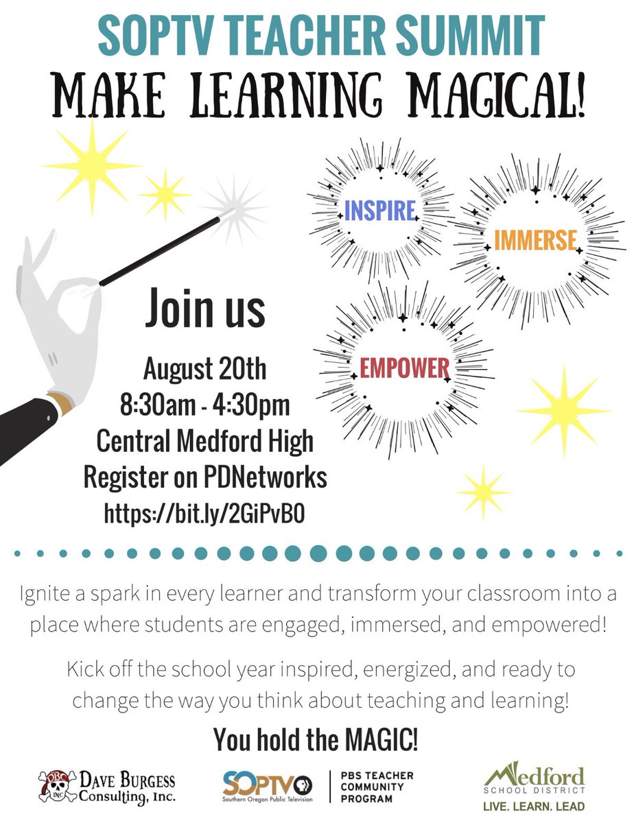 tishrich's tweet image. Word is out! This year’s #SOPTV Teacher Summit is going to be MAGICAL!!!  Join us on August 20th and come away inspired, immersed, &amp;amp; empowered! ✨💫✨💫

#oredchat #smedfordhs #tlap