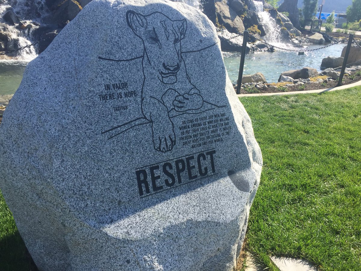 rwcollingwood's tweet photo. Hundreds are in downtown CdA for the #K27Forever Memorial Fountain presentation. Beautiful day. https://t.co/mIKrdeDeo1