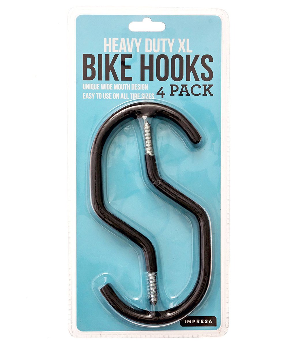 TraversReynolds's tweet photo. @tina_plunkett your fav hardware store will stock these large hooks or something similar. i hang all our bikes on them by the front tyre, perpendicular or flush with the wall. need a stud behind (stud finder ~ $10) 😎 https://t.co/29IYUQojlc