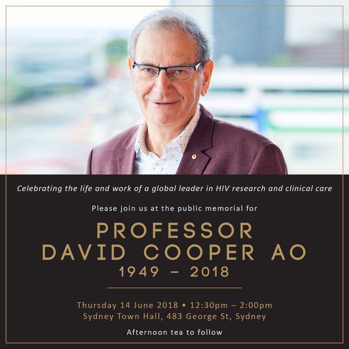 With less then a month to go, don't forget to RSVP to the Professor David Cooper AO public memorial. The memorial will be hosted by <a href="/ItaButtrose/">Ita Buttrose</a> and include speeches from <a href="/HonMichaelKirby/">Michael Kirby</a>, Lord Mayor of Sydney <a href="/CloverMoore/">Clover Moore AO</a>, and others. RSVP here: kirby.unsw.edu.au/event/david-co…