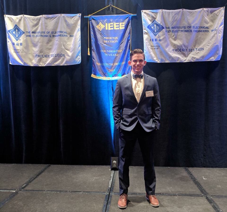 Mygolfdaddy's tweet photo. So my son @CoryCathrea future electrical engineering major! As a freshmen 3.9 gpa summer internship: Electric Car start up ,VP @gcu IEEE. As a sophomore- 3.9 gpa summer internship: Rocket Company Tuscon AZ , elected in April President IEEE for 2018-19 #Allstarstudent congrats https://t.co/CztJKiImXT