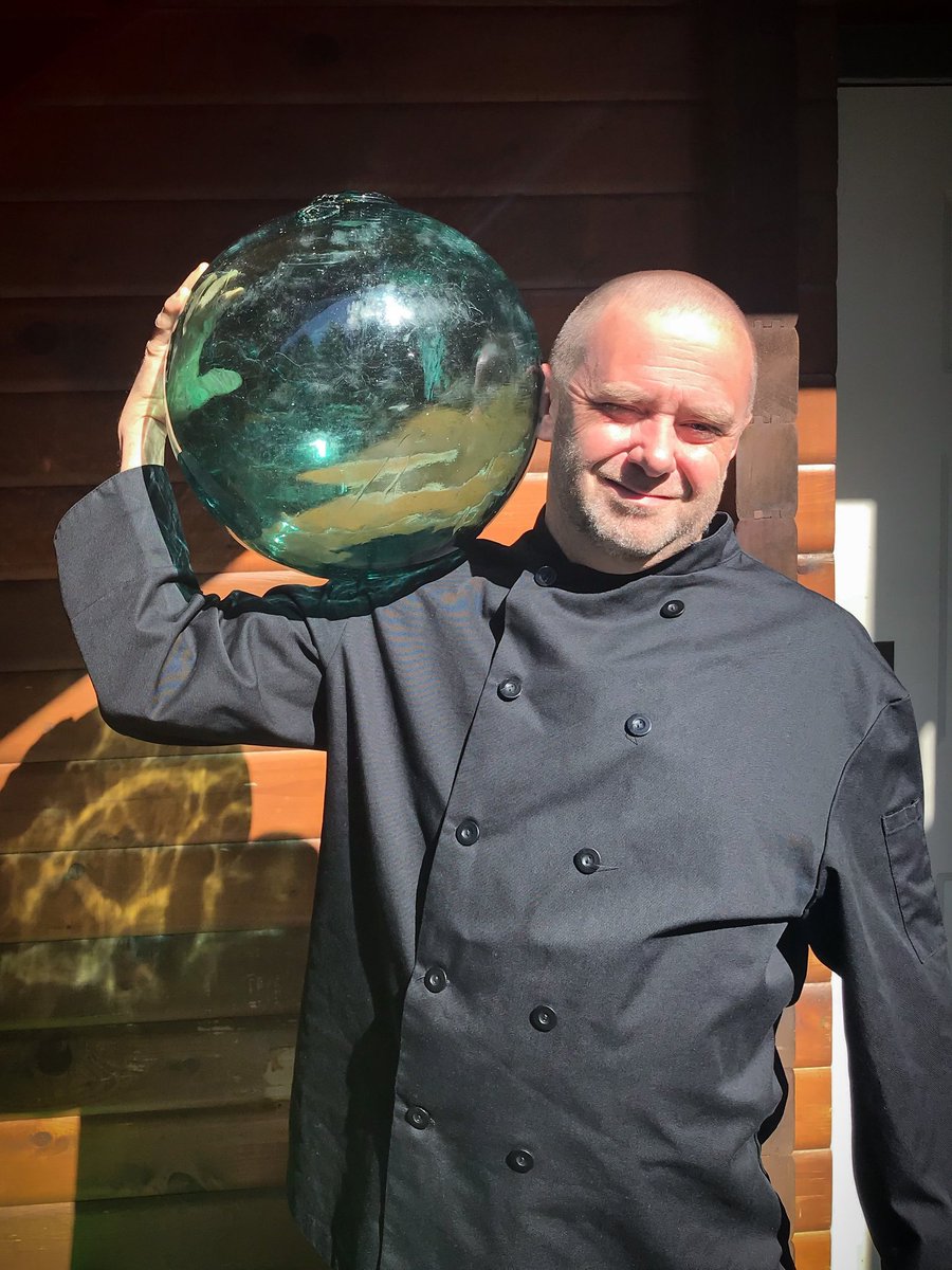 HakaiInstitute's tweet photo. What a find!
Chef Scott found this massive glass float while hiking near our Calvert Island Ecological Observatory on the BC Central Coast.
Can anyone tell us anything about its origin from the glass blower's stamp?
#GlassBall #GlassFloat https://t.co/yGGw6KlYEL