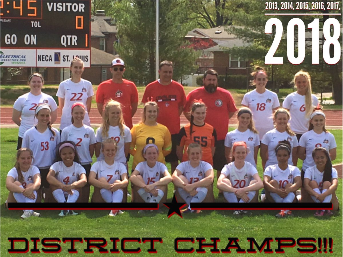 sniethe's tweet photo. @CavalierSoccer with the district win!(6-peat) Beat @AFFTONATHLETICS 1-0. Goal by Blust from Byers via post shot.(Byers, one of my @AjaxStLouis Evolution Freshman players!) #DBProud #AJAXStrong @SoccerSTL Addy Niethe with the game saving tackle early! https://t.co/IQLoL6VKbb