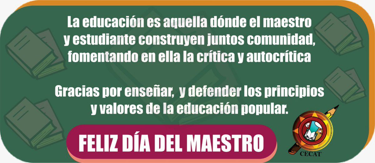 Cecat_05's tweet photo. En las aulas de clase, en casa, en las calles y en cada comunidad han sabido llevar la educación más allá de la transmisión del conocimiento.
Muchas gracias y FELÍZ DÍA DEL MAESTRO https://t.co/Pjp3ke1xa9