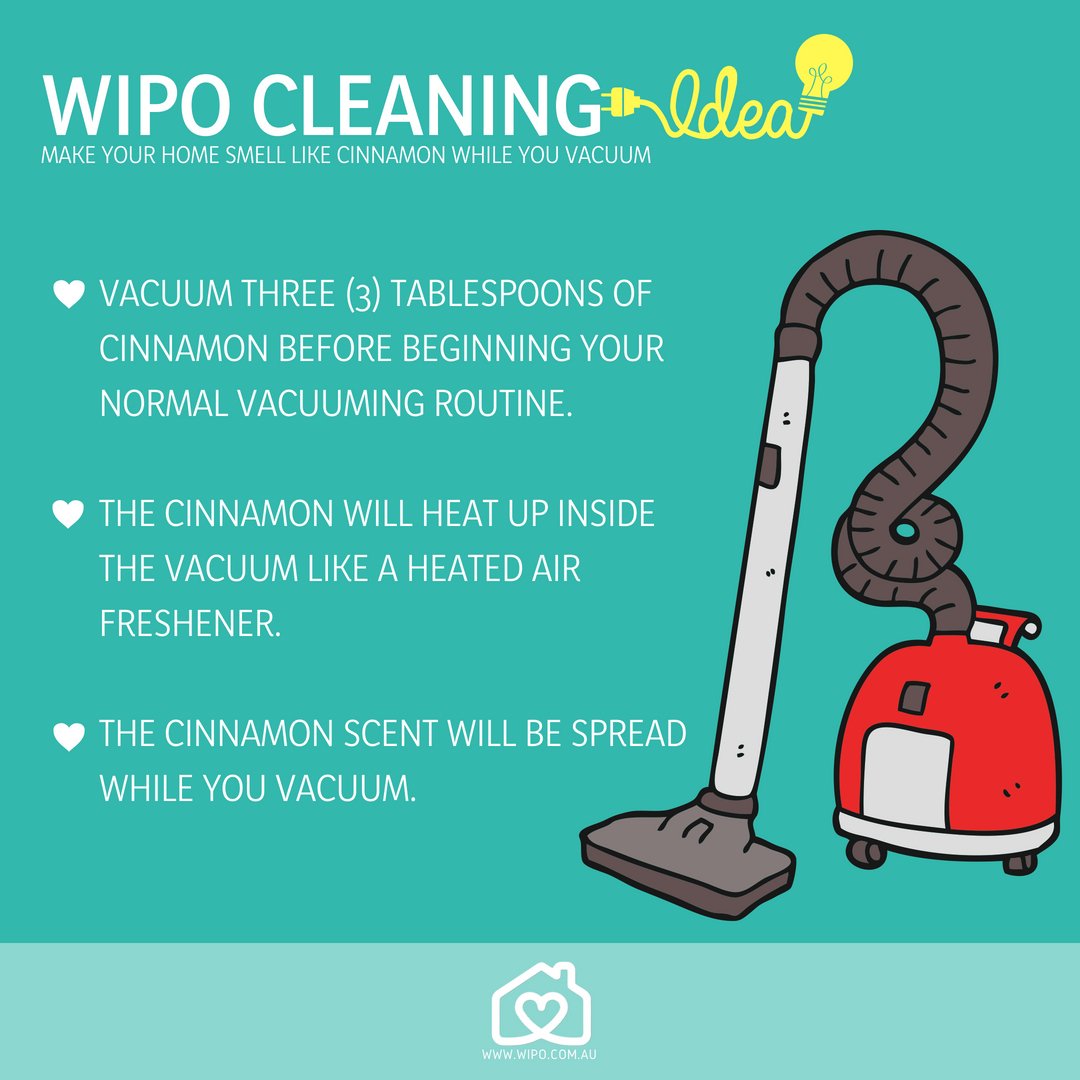 WipoApp's tweet photo. Make your house smell like cinnamon while you vacuum! Try out this cool cleaning idea and let us know how it turned out for you ;) #wipo #wipoapp #cleaning #perthsmallbusiness #realestateperth https://t.co/Hlo0e4Z2GH