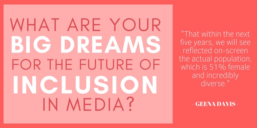 BFFfestival's tweet photo. What are your dreams for inclusion in media? Geena told us her big dream during BFF 2018, and we want to hear from you. Want to see more Latinx action heroes? How about all kinds of abilities in lead roles? More Indigenous storytellers? Whatever it is, TELL US! 🎉 https://t.co/yMN5pD4su8
