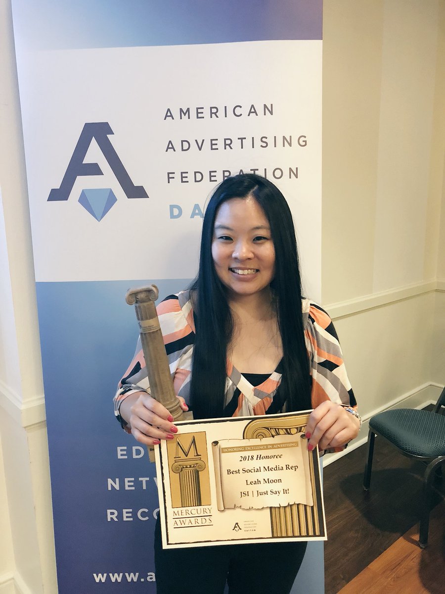 Still can’t believe I won an <a href="/AAFDayton/">AAF Dayton</a> #MercuryAward. 😳 It was an honor to be nominated. Thanks to Danielle &amp; Steph for always giving me the opportunity to continue doing what I love &amp; thanks to my manager from Esko who came out to support me! ☺️ facebook.com/jsi.justsayit/…