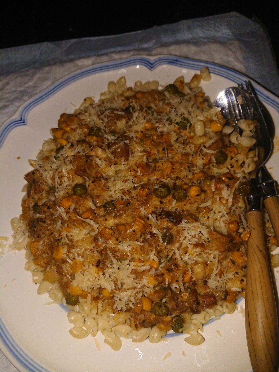 draupnir's tweet image. #Vegeterian #pasta carbonara with eggs, #cream and hard #cheese