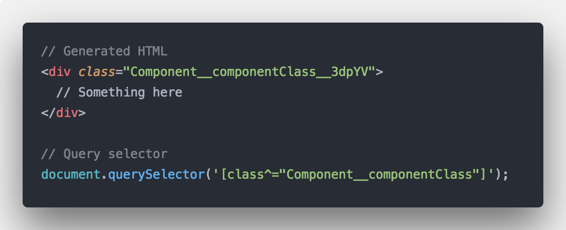 aaronvanston's tweet image. Another 🔥 tip, If you're using things like #cssmodules to generate class names and need to write a query selector, you can use a carrot '^' and attribute selector to select a class that starts with the value supplied. #css #hottip #tip