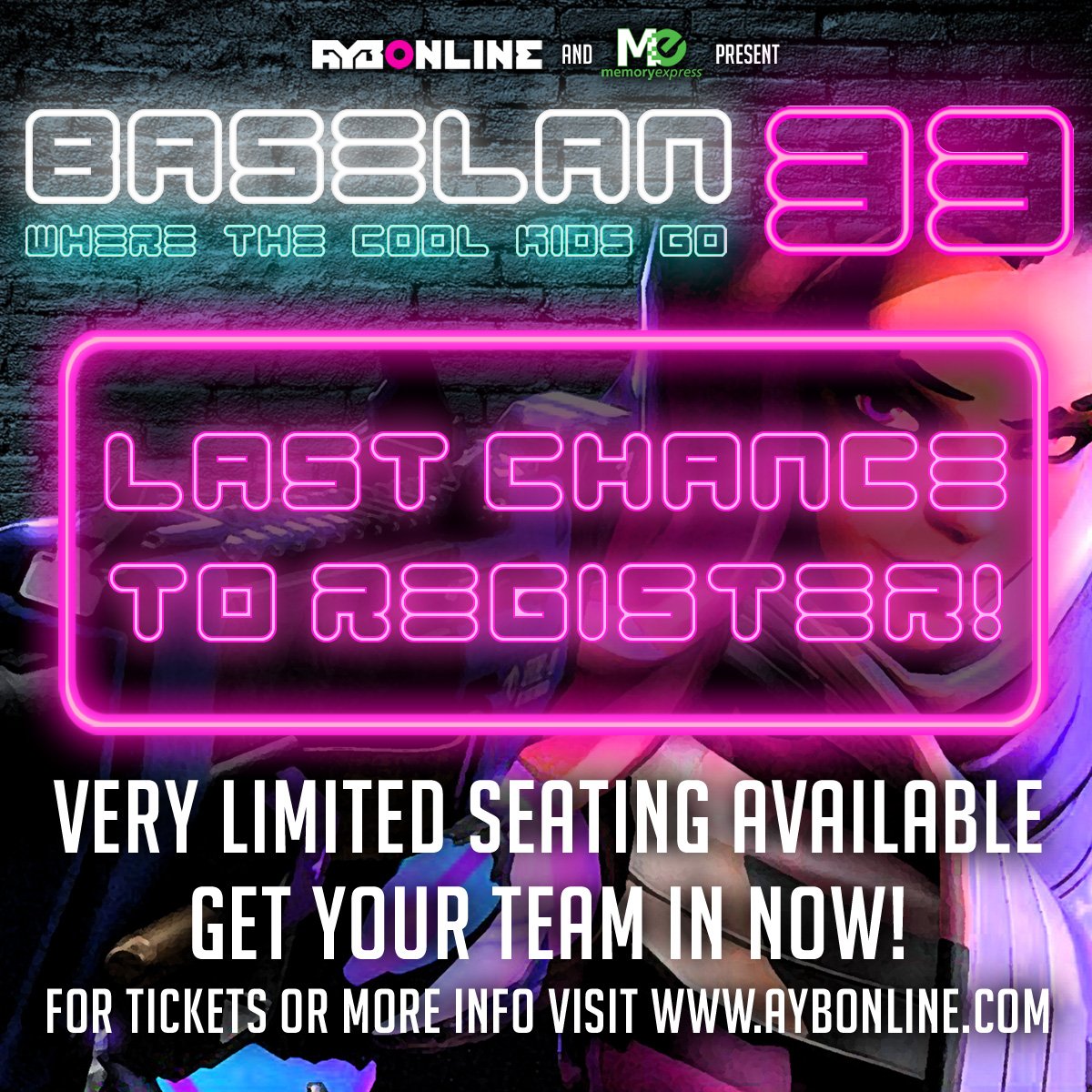 AYBOnline's tweet photo. Get your butt in gear if your not currently registered for BaseLAN 33! I'm looking at you, team stragglers! There may not be any seats left for you if you wait until Friday payday! #BaseLAN33 #AYBOnline #lantournament #esports #ywg https://t.co/9uhQsEfOiC