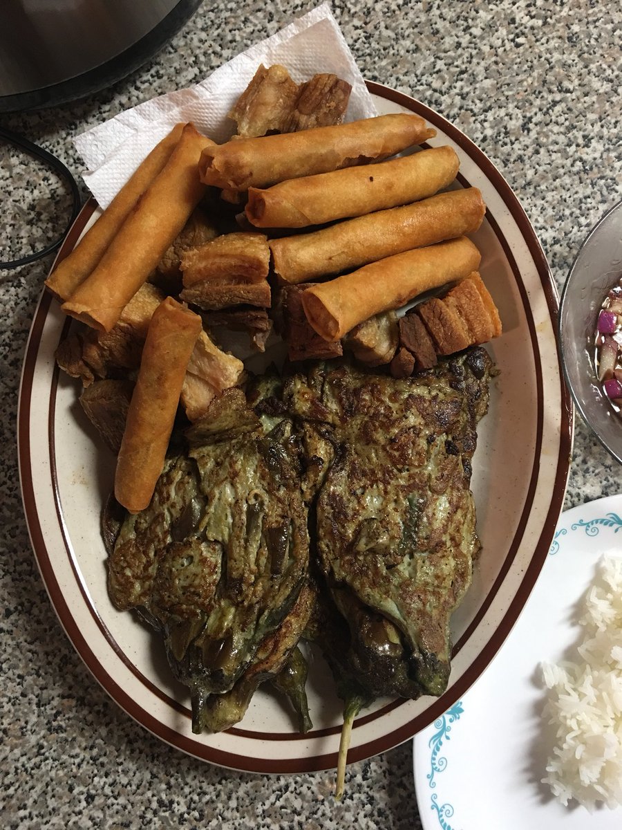 KetoSpencer's tweet photo. Pork belly anyone? #Keto for life! Don’t worry, the lumpia is 4 carbs per 2 wraps, and the egg plant was cooked in egg!! #delicious https://t.co/2Wjlgvwnmz