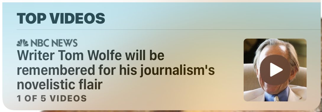 AlbeHarlow's tweet photo. ...said NBC News, tacitly diminishing New Journalism, and the plausibility and facticity of journalism that admits its own narrativity, preferring “truths” that can be bought and sold by monied news conglomerates rather than compelled by “novelistic flair.” #TomWolfe https://t.co/A5IdyhPBl4