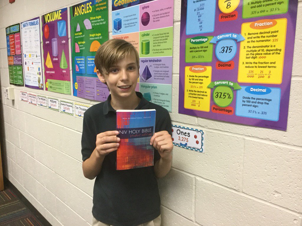DrLABYRD's tweet photo. Grateful to receive his first Bible presented to 5th graders by their specialist teachers. #gacelem https://t.co/ZHiaEdVcIc