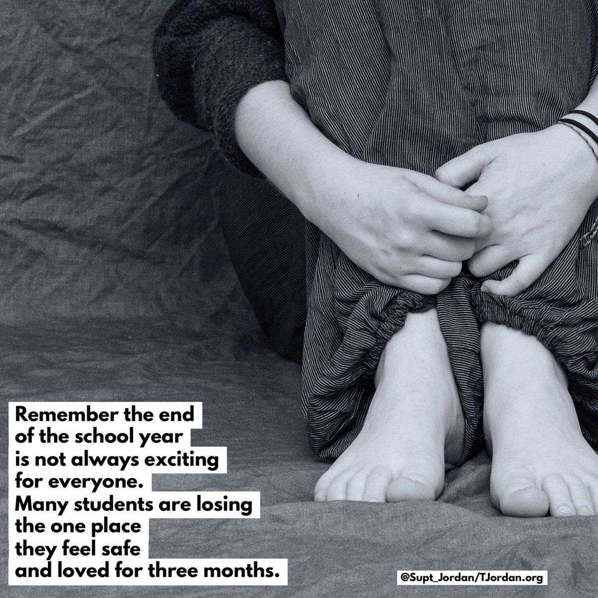 Supt_Jordan's tweet photo. The end of the school year for many students causes anxiety rather than excitement.  Be cognizant of this and let them know how excited you will be to see them again. #JoyfulLeaders #BeyondMeasure https://t.co/OhYaBOGMqg