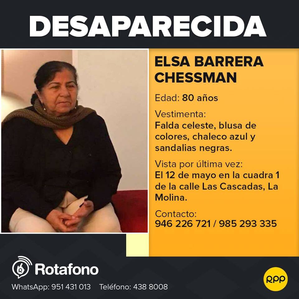 aprilcita1's tweet photo. @mario_hart Ayuden compartiendo porfavor, desapareció el 12, la familia está desesperada tiene 80 años desapareció en la Molina. Porfavor compartan y si tienen alguna información verdadera escríban o llamen a los celulares https://t.co/D2wzigGKjc