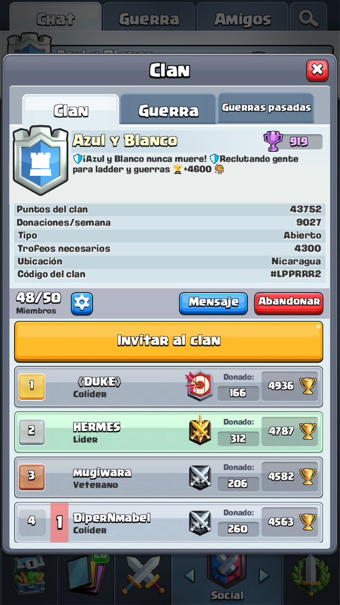 AzulyBlancoCR's tweet photo. Si sos activo y con ganas de participar constantemente en guerras, ¡uníte a nuestro clan! #SomosAyB 
Un RT se apreciaría. https://t.co/H8Oz79XExJ