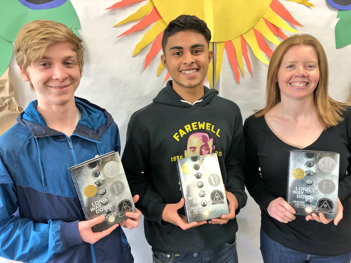 MLuckritz's tweet photo. If you loved @JasonReynolds83 ALL AMERICAN BOYS, you are going to love LONG WAY DOWN one of .@RMHSMUSTANGS Summer Reading 2018 choices #RMHSReads .@ahml https://t.co/hkBhCPAsS5