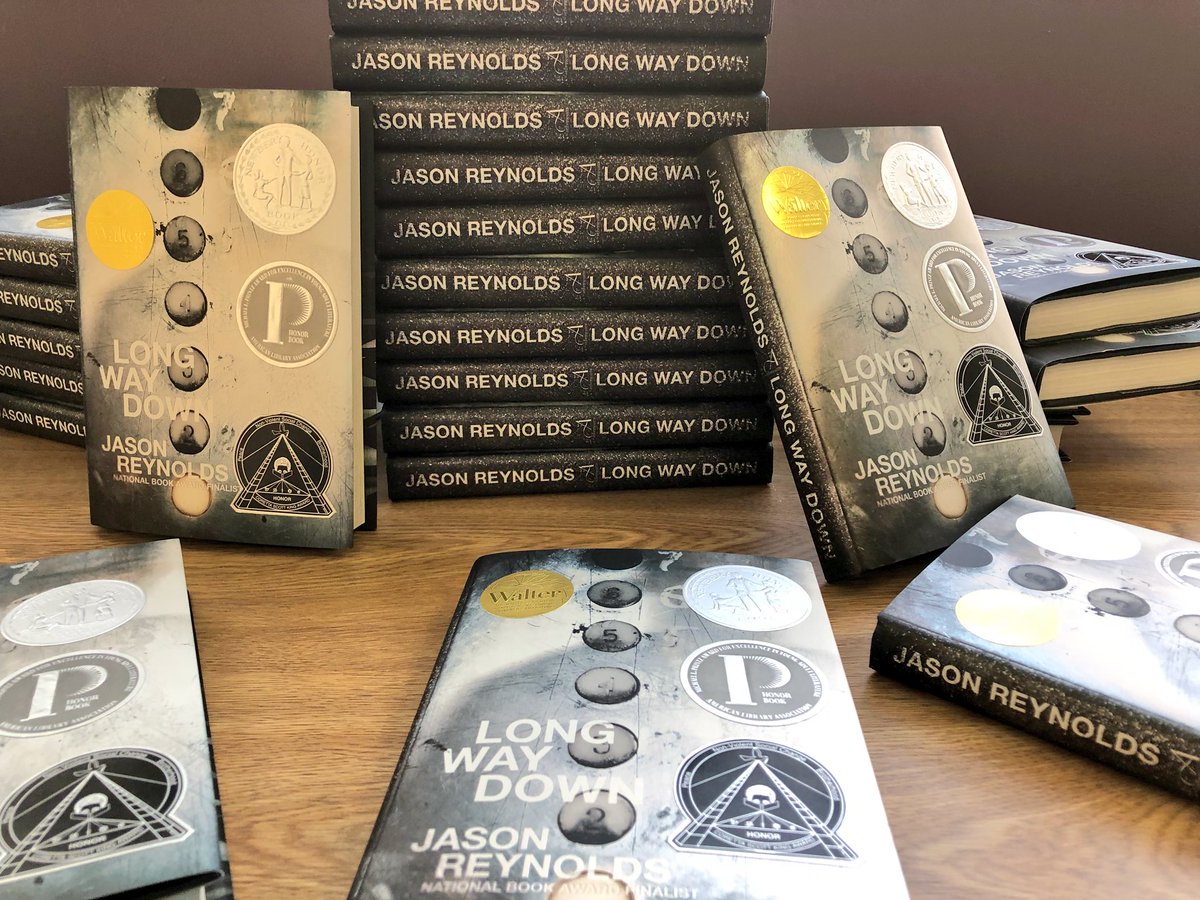 MLuckritz's tweet photo. If you loved @JasonReynolds83 ALL AMERICAN BOYS, you are going to love LONG WAY DOWN one of .@RMHSMUSTANGS Summer Reading 2018 choices #RMHSReads .@ahml https://t.co/hkBhCPAsS5