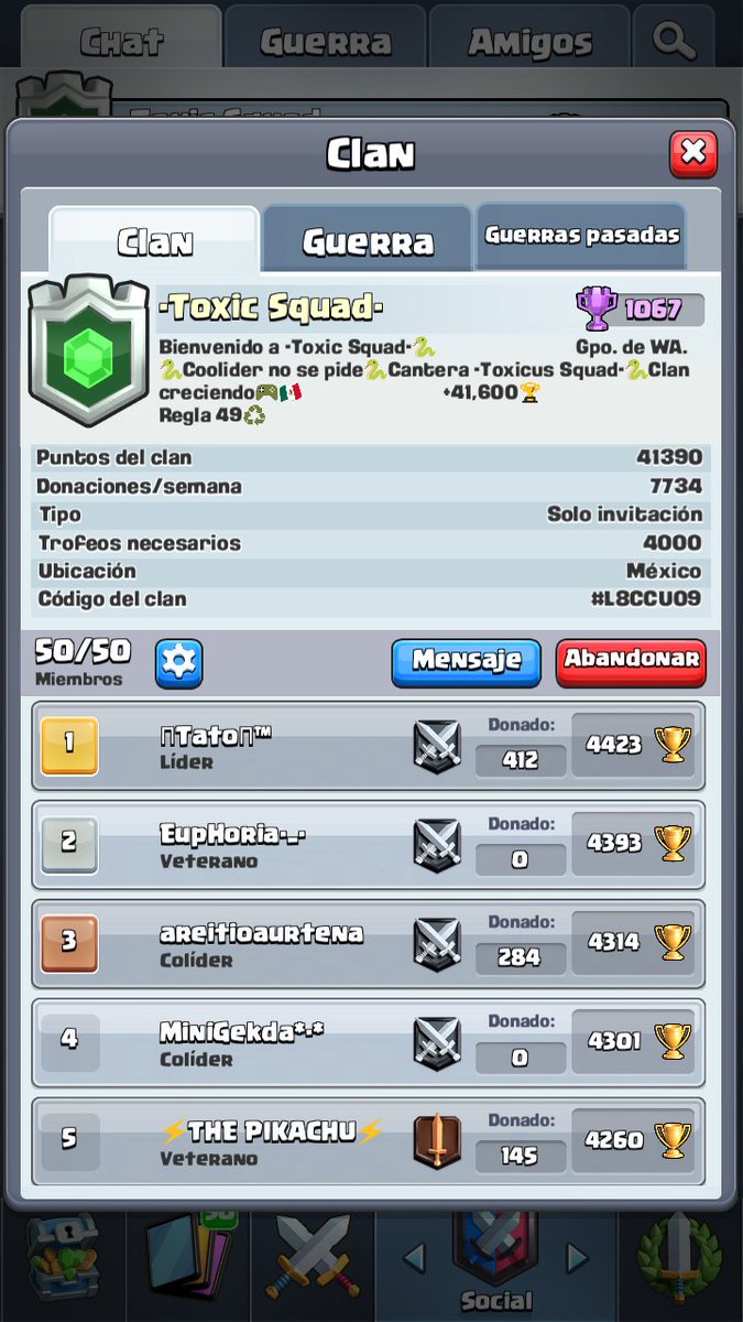 De poco a poco vamos CRECIENDO 💪❤️ si te interesa unirte como:
✨ Jugador
✨Sponsor
✨Entrenador
Comenta esta públicacion o manda MD, actualmente top México 💪 VAMOS TOXIC🐍 <a href="/DrBrandCR/">Brand Gamer</a> <a href="/SeleccionCRmx/">Team México CR</a> <a href="/RPLgg/">RPL</a>