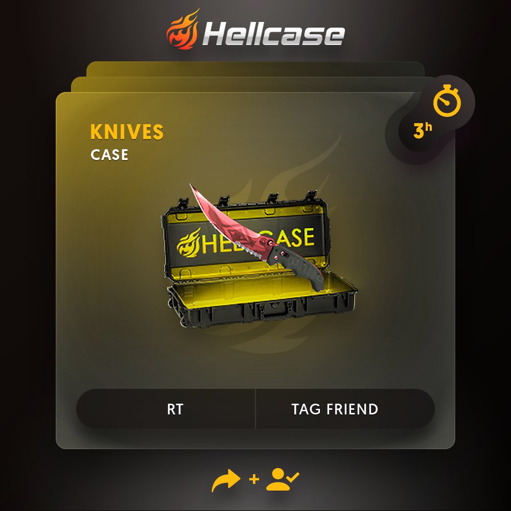 hellcase's tweet photo. 😈Hellcase CSGO Giveaway!
🔻Click https://t.co/52nMTgwILC 
🔻Follow us + RT
🔻Tag your friend
💰The prize is Knives Case!
⏳A winner in 3h! https://t.co/05JdZDbFoV
