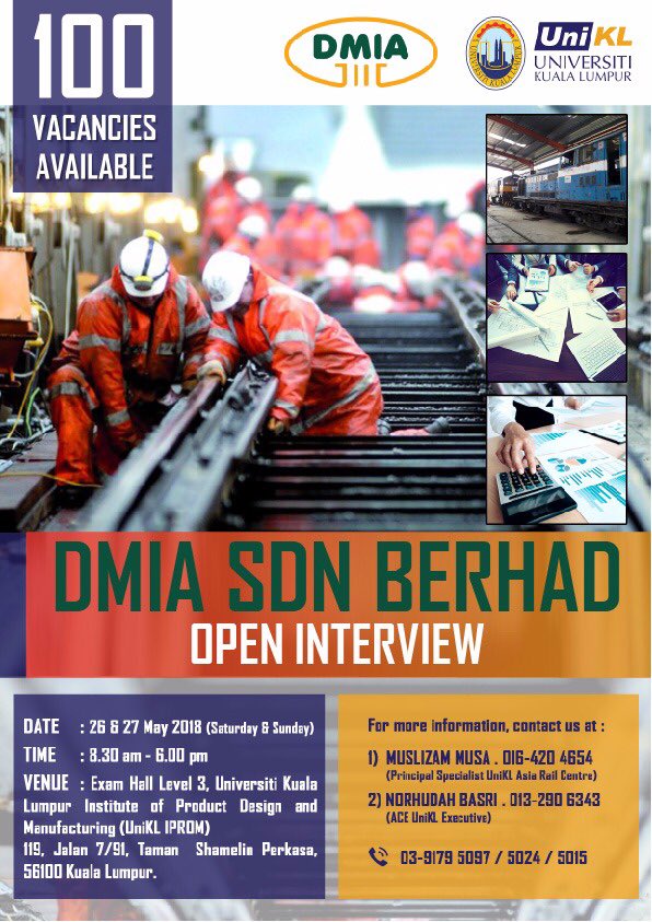 Afif Mansor On Twitter Open Interview Job Vancancy Dmia Sdn Bhd Time 8 30a M 6 00p M Sat Sun Date 26 27 May 2018 Venue Level 3 Unikl Iprom Taman Shamelin Perkasa Help Me Retweet