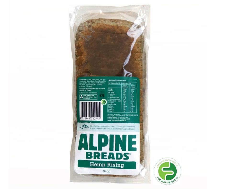 FODMAP_Friendly's tweet photo. We know #hempseeds #hemphearts are #lowfodmap, how about #hemprising bread from @AlpineBreads? Certified #fodmapfriendly at 70g per serve, #eatwithconfidence! #fodmapfriendlycertified #IBS #IBSdiet #RDchat #ANMSChat #dietitians #fodmapdietitians https://t.co/FMcZg8A0I5