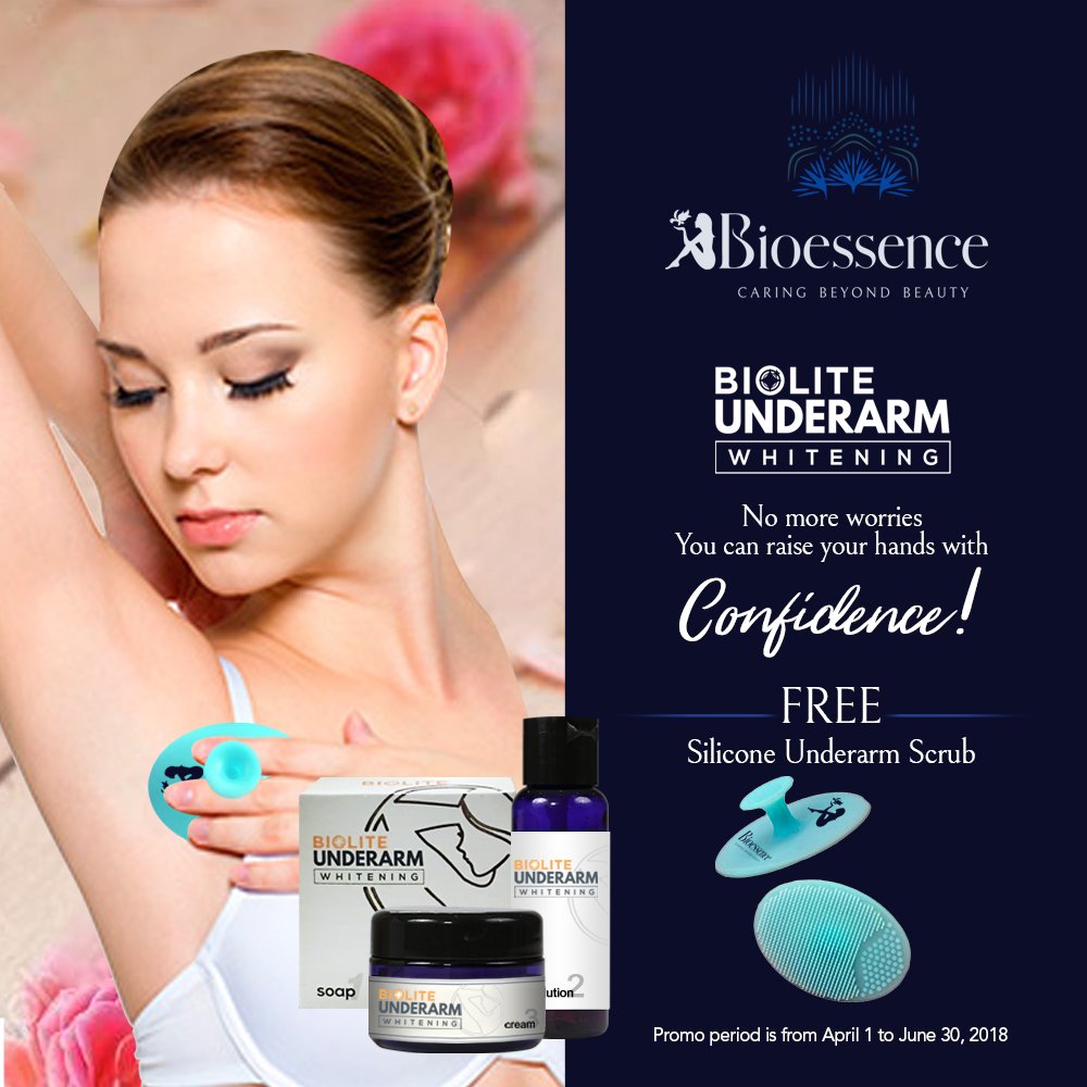 HANDS UP! It's confidence at the highest level with Biolite Underarm Whitening Kit. No more worries over sleeveless blouses and sundresses. Visit us to avail!