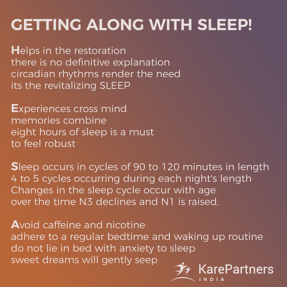 kare_partners's tweet photo. "Sleep is the best meditation". This week is all about sleep.
#KarePartners #Healthcare #Health #Sleep #wellness #healthyliving #fitness #healthyeating https://t.co/MWn86ksJQH