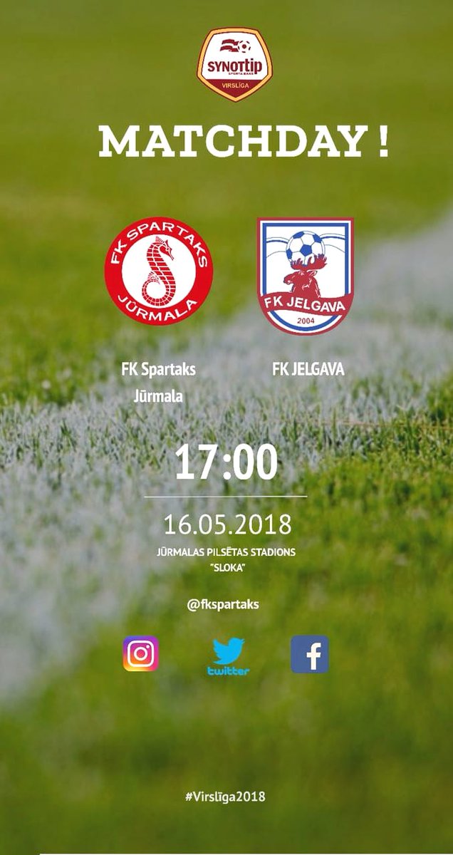 💥 It's match day ! 💥 
🇱🇻 <a href="/FutbolaVirsliga/">Tonybet Virslīga</a> 
🆚 <a href="/fkjelgava/">FK Jelgava</a>
🏟  Jūrmalas stadions "Sloka" 
⏰ 17:00 GMT +2
📲 #SPAvsJEL  #CeļāuzTrešo #Virslīga2018
📺 <a href="/Best4SportTV/">Best4SportTV</a> Extra (Shortcut. Lv)