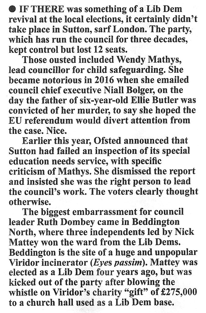 Well, well, well... Sutton Council’s sleazy Lib Dems make it into Private Eye yet again. If they think the uncovering of sleaze is going to end, they’re very, very wrong. It’s barely started. <a href="/InsideCroydon/">Inside Croydon</a>