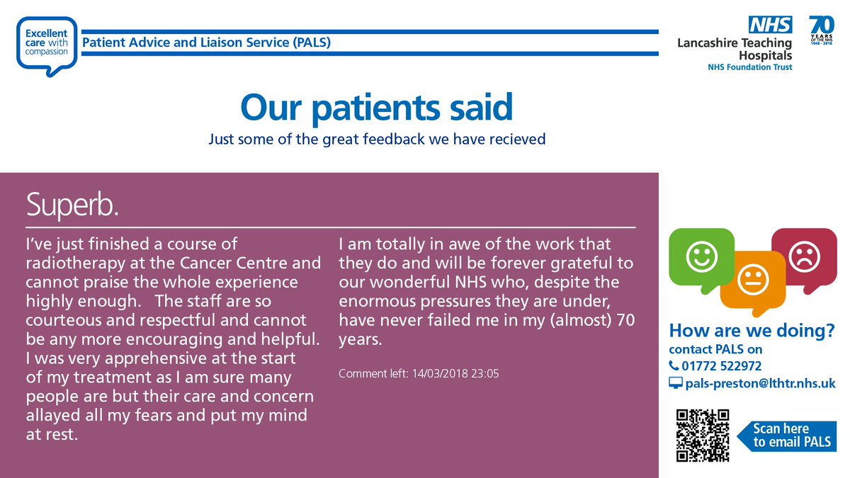 Great comments about the staff at our Cancer Centre #ExcellentCareWithCompassion