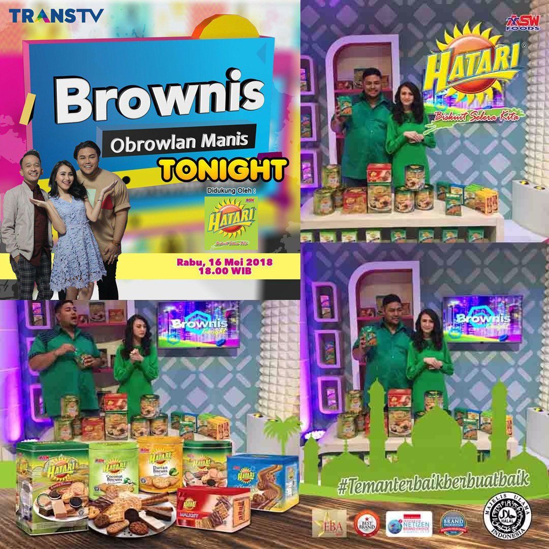 Sambil nungguin solat Tarawih, enaknya nonton Brownis di Trans TV! Bakalan ada Ivan Gunawan yang akan cerita tentang enaknya biskuit Hatari, lho. Yuk, jangan sampe kelewatan ya! #hataribiskuit #TemanTerbaikBerbuatBaik #Ramadan2018